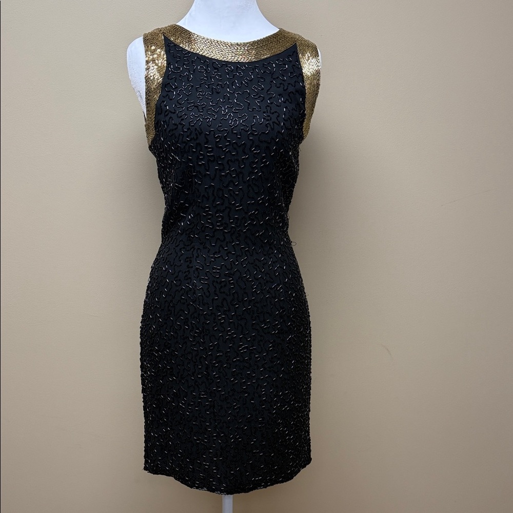 A.J.‎ Bari Elegant Black and Gold Mini Dress